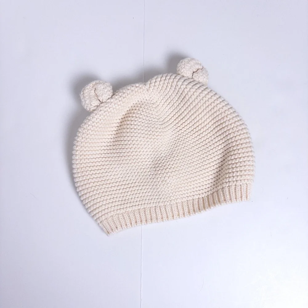 Gap Knit Beanie Cream Bear Ear Winter Hat Baby 6-12 Months